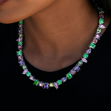 Floating Multicolor Stone Necklace in White Gold