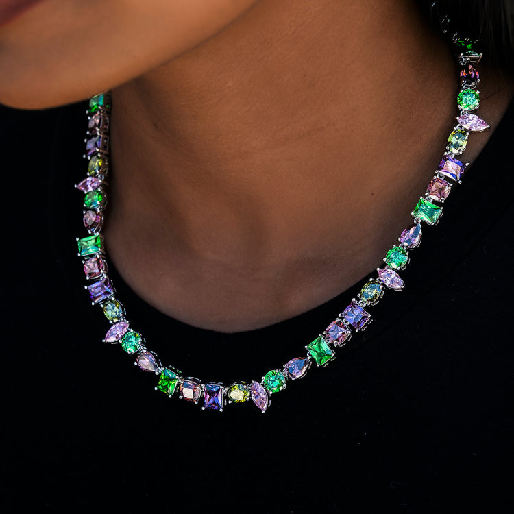 Floating Multicolor Stone Necklace | White Gold Shine | GLD  display picture 3