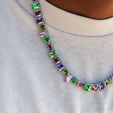 Floating Multicolor Stone Chain in White Gold
