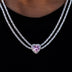 Pink Heart Diamond Double Row Tennis Necklace in White Gold