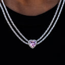 Pink Heart Diamond Double Row Tennis Necklace in White Gold