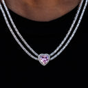 Pink Heart Diamond Double Row Tennis Necklace in White Gold