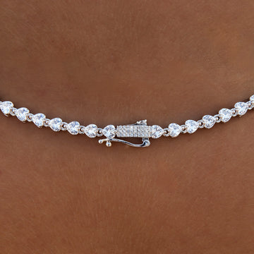 Pink Heart Lariat Necklace in White Gold