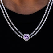 Purple Heart Diamond Double Row Tennis Necklace in White Gold