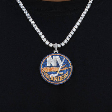 Colgante con el logo oficial de los New York Islanders de la NHL en oro blanco