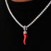 Colgante de cuerno italiano rojo helado en oro blanco