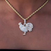Iced Rooster Pendant in Yellow Gold