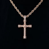 Diamond Rope Cross Pendant in Rose Gold