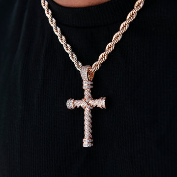 Diamond Rope Cross Pendant in Rose Gold