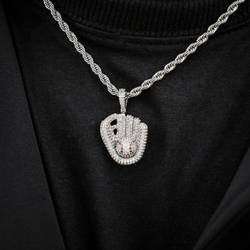 Iced Baseball Pendant in White Gold