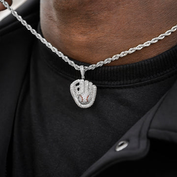 Iced Baseball Pendant in White Gold