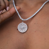 Compass Coin Pendant in White Gold