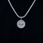 Compass Coin Pendant in White Gold