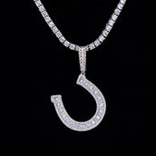 Iced Horseshoe Pendant in White Gold