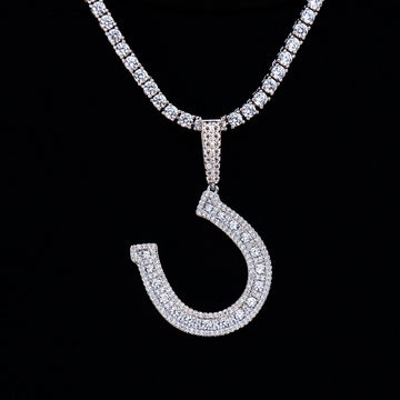 Iced Horseshoe Pendant in White Gold