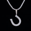 Iced Horseshoe Pendant in White Gold