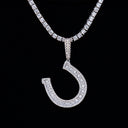 Iced Horseshoe Pendant in White Gold