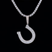 Iced Horseshoe Pendant in White Gold