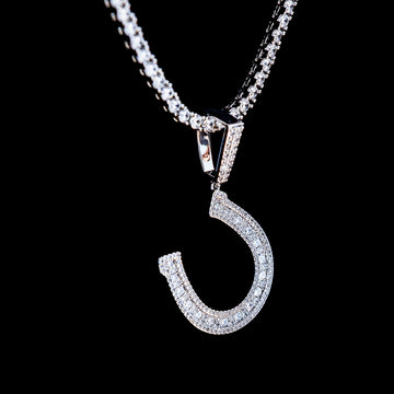 Iced Horseshoe Pendant in White Gold