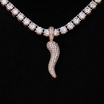 Iced Italian Horn Pendant in Rose Gold