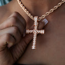 Diamond Rope Cross Pendant in Rose Gold