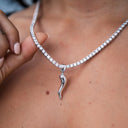 Italian Horn Pendant in White Gold
