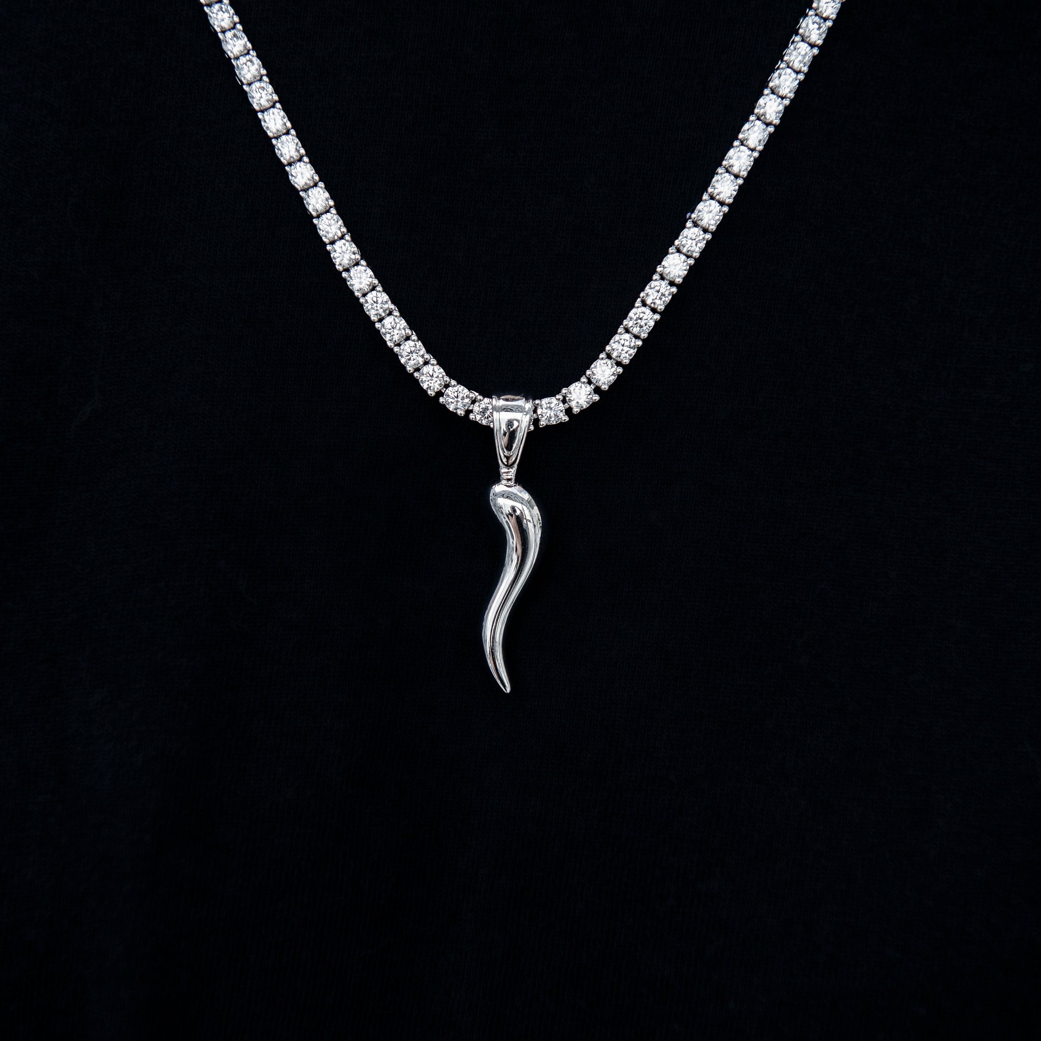 Italian Horn Pendant | White Gold Timeless Charm | GLD- The GLD Shop