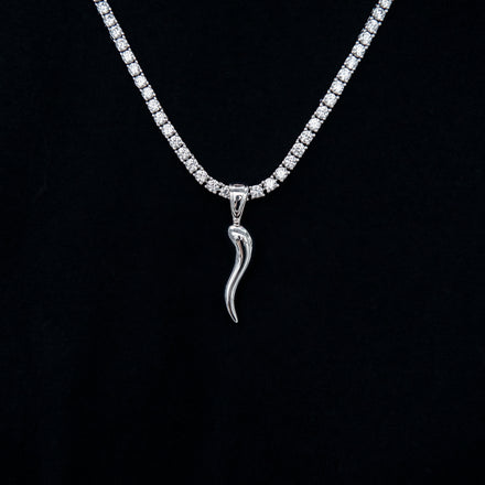Italian Horn Pendant in White Gold