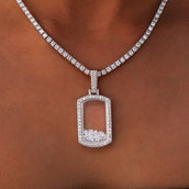 Loose Diamond Dog Tag Pendant in White Gold