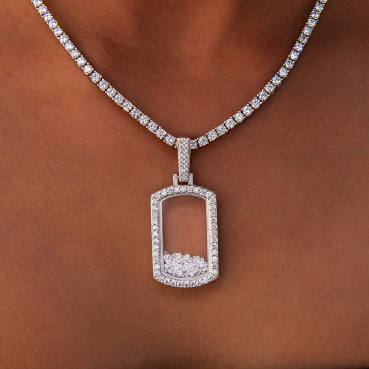 Loose Diamond Dog Tag Pendant in White Gold
