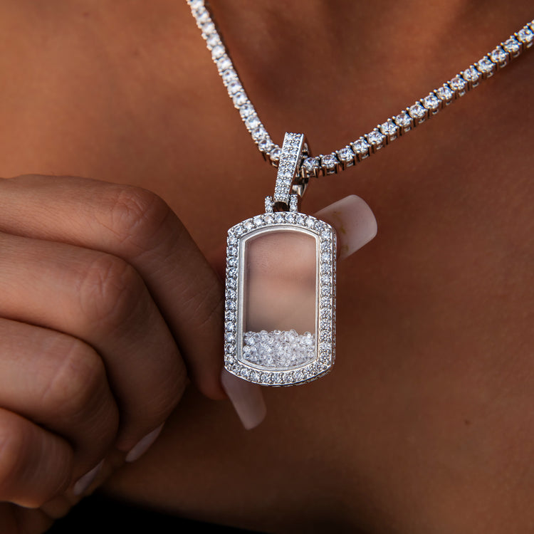 Loose Diamond Dog Tag Pendant in White Gold