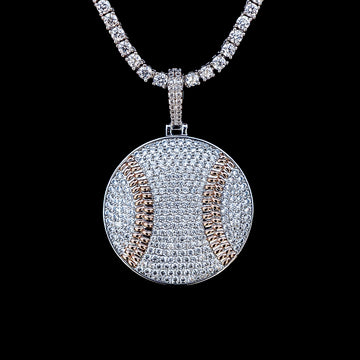 Pave Baseball Pendant in White Gold