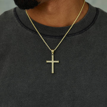 Twisted Rope Cross Pendant in Yellow Gold