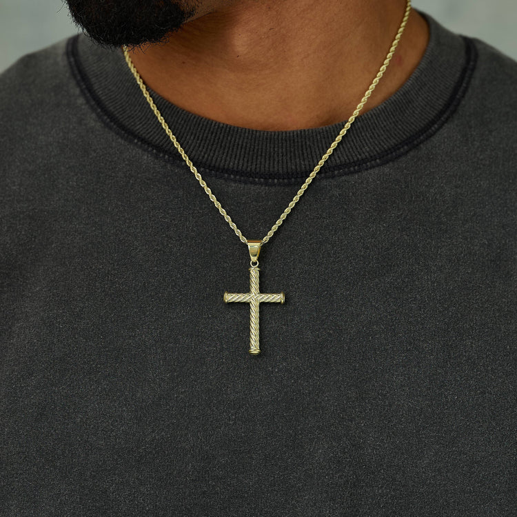 Twisted Rope Cross Pendant in Yellow Gold