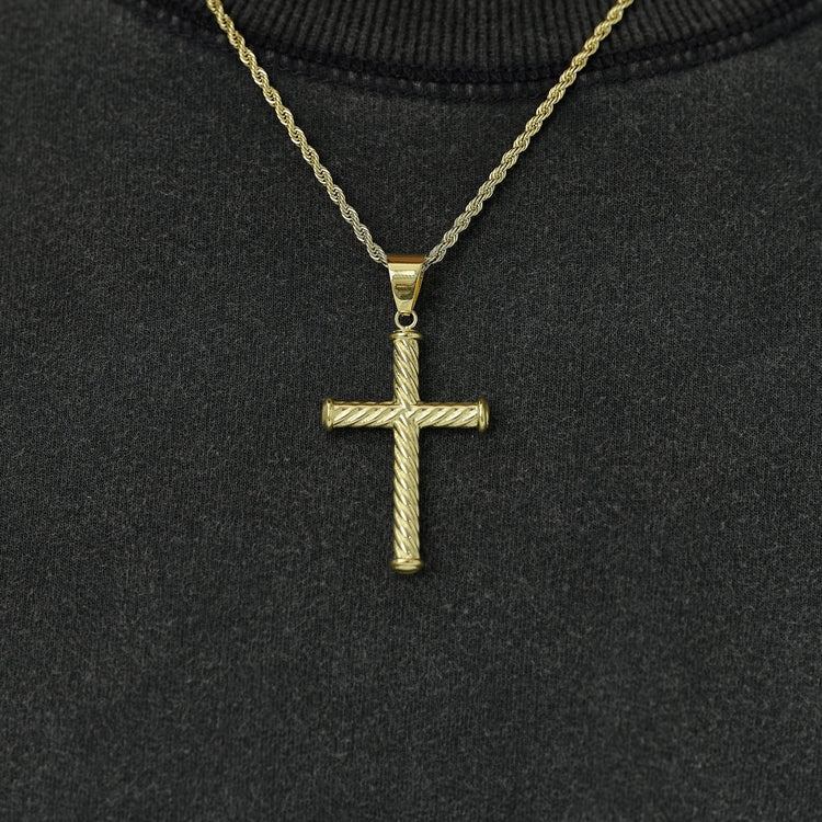 Twisted Rope Cross Pendant in Yellow Gold