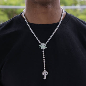 Philadelphia Phillies Official MLB Lariat Necklace in White Gold