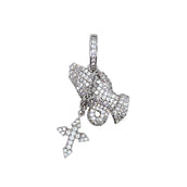 Micro Iced Praying Hands with Cross Pendant