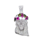 Large Diamond Portrait of Jesus Multicolor Stones Pendant