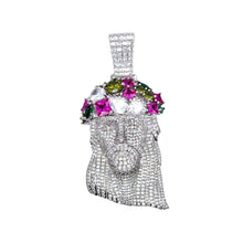 Large Diamond Portrait of Jesus Multicolor Stones Pendant