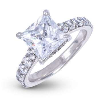 Princess Stone Lab Diamond Engagement Ring in Solid White Gold