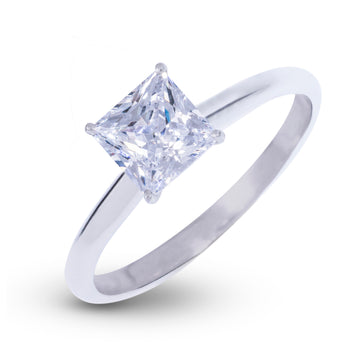 Princess Single Stone Lab Diamond Engagement Ring in Solid White Gold