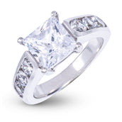 Princess Stone Thick Lab Diamond Engagement Ring in Solid White Gold