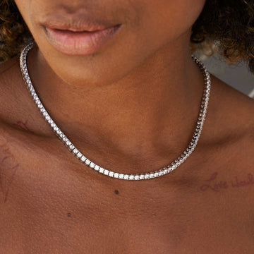 Paquete de collar y pulsera de tenis de diamantes en oro blanco - 3 mm
