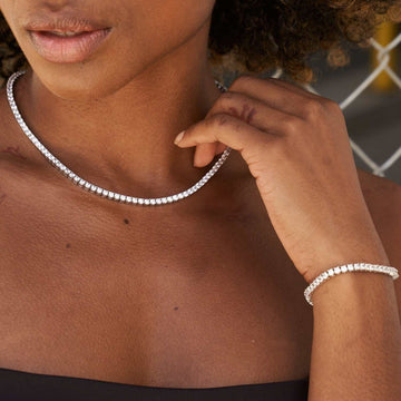 Diamond Tennis Necklace + Bracelet Bundle in White Gold- 3mm