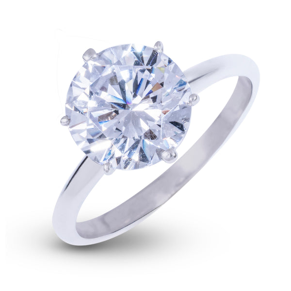 Anillo de compromiso redondo con diamante de laboratorio de una sola piedra en oro blanco macizo