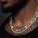 Colored Gemstone Pearl + Round Stone Star Tennis Chain in Yellow Gold Bundle