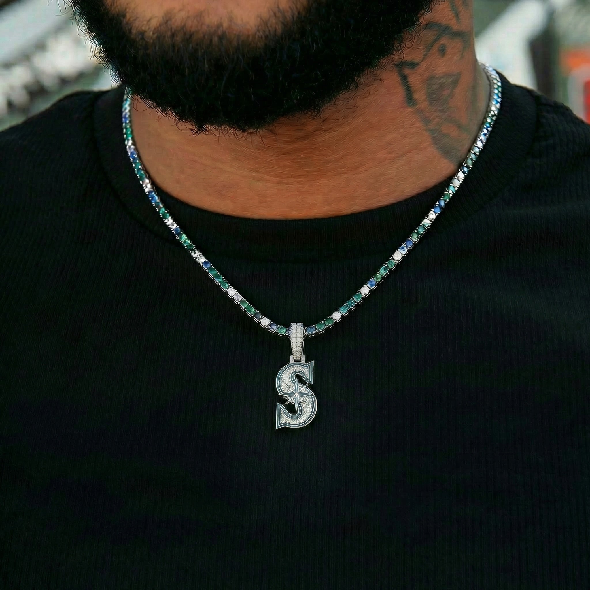 Seattle Mariners Official MLB Logo Pendant + 3mm Diamond Colored Tenni ...
