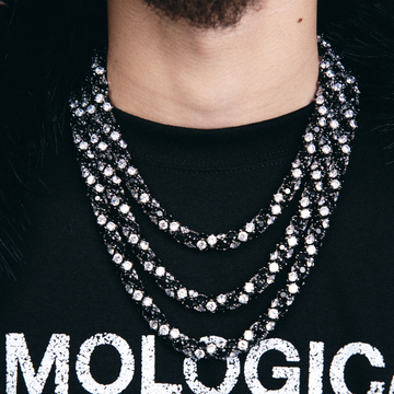 Cadena circular con piedras transparentes y negras estilo "iced out" en color negro - 9MM