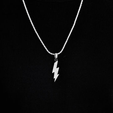 Simple Lightning Bolt Pendant in White Gold