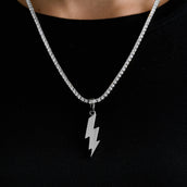 Simple Lightning Bolt Pendant in White Gold